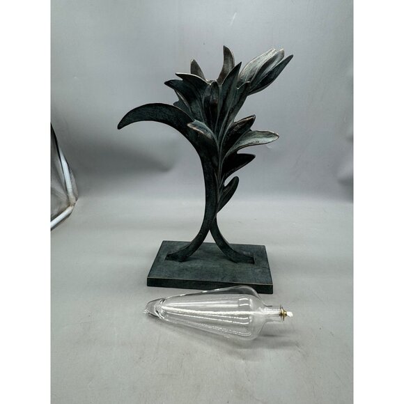 Decorative frontgate iron & Glass blown Oil vessel with wick Lamp tulip 15x9" - Picture 6 of 9